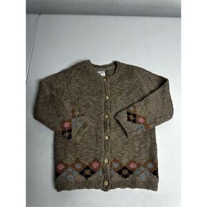 H&M Slub Knit Ornament Cardigan Size 12-18 M Tan Button Up Long Sleeve